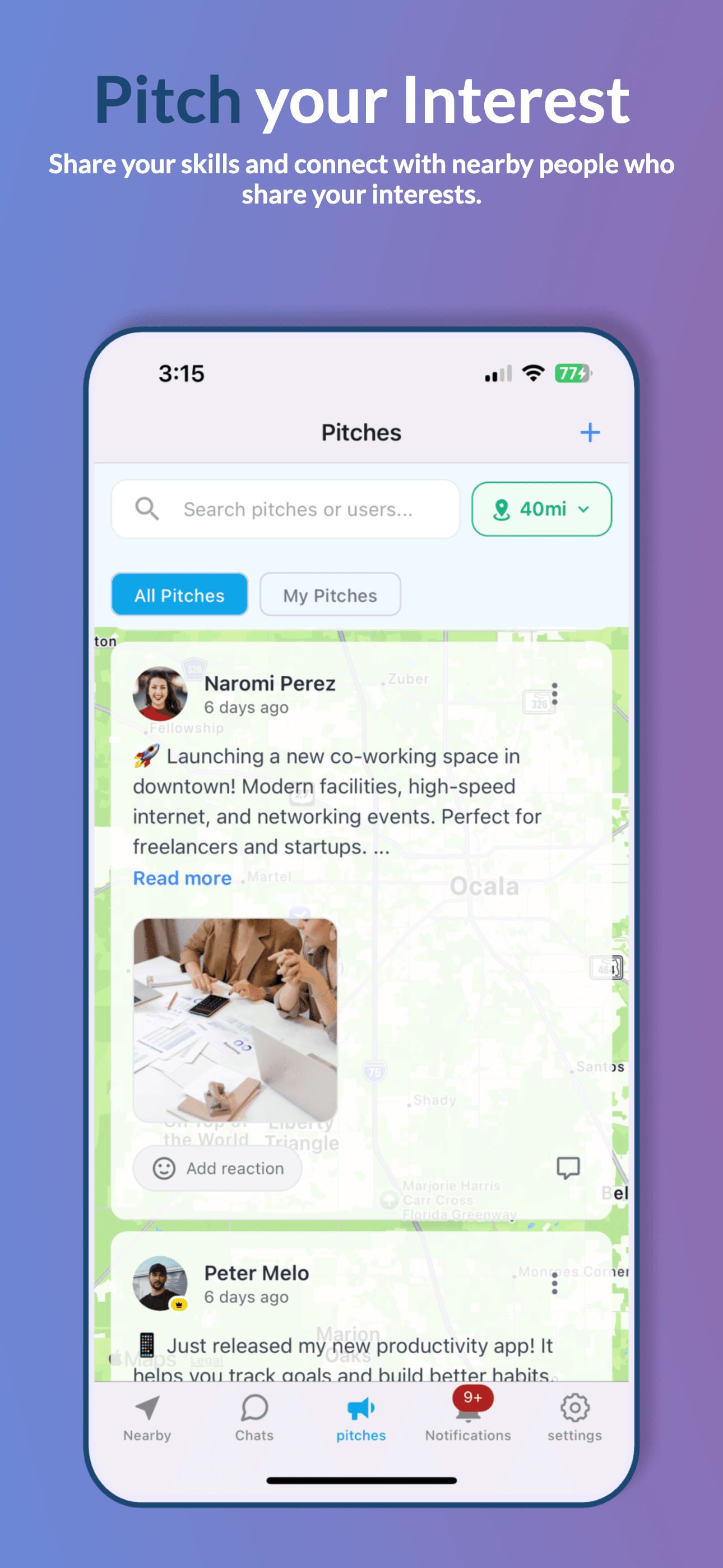 Pitch your Interest - Share your skills and connect with nearby people