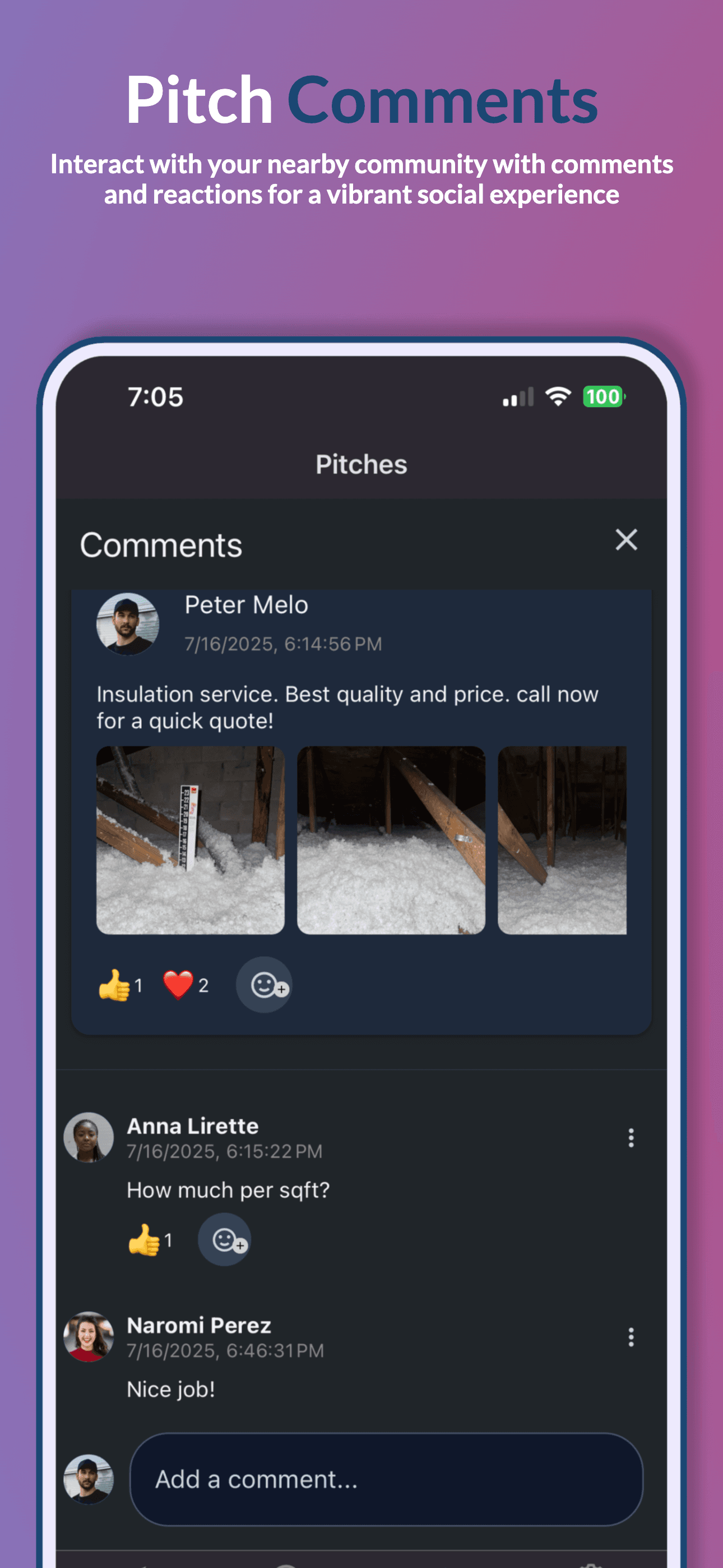 Pitch Comments - Interact with your nearby community